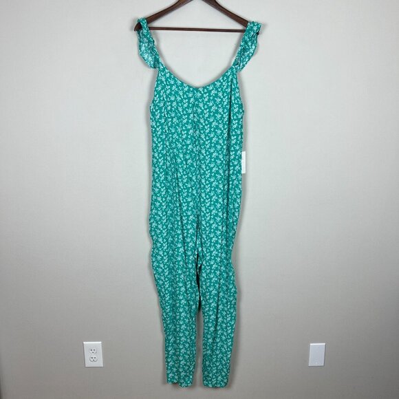 The Nines by HATCH Maternity Jumpsuit XL Green‎ Floral Sleeveless Ruffle New NWT - Picture 1 of 14